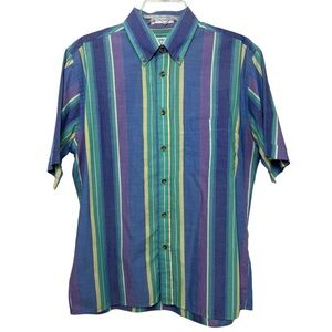 Vintage 90s Striped Multicolor Button Down Shirt Size Medium Retro Preppy